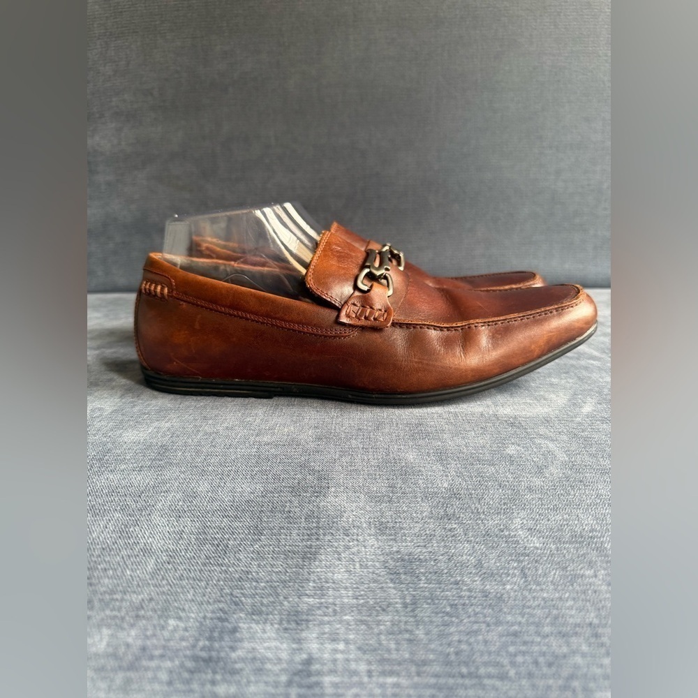 Stacy Adams Brown Leather Loafers Mens SZ 9.5M Slip On Chain Accent Professional